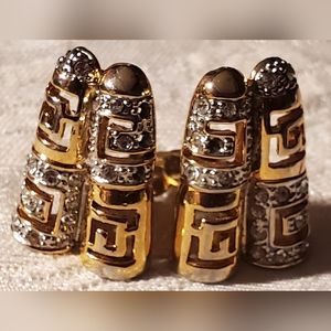 High Polished Clip On Goldtone  Elegant Design Rhinestone Filligree Earrings